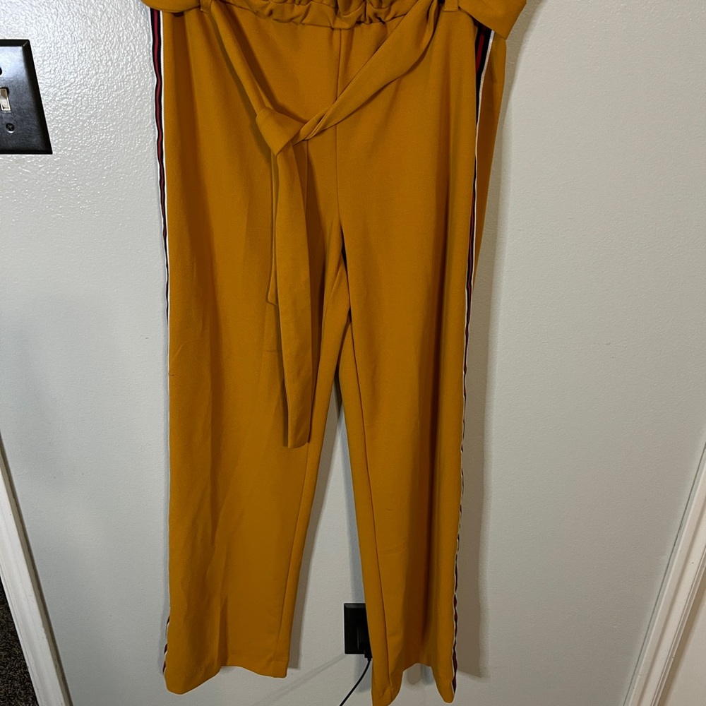 Mustard wide paper bag pants